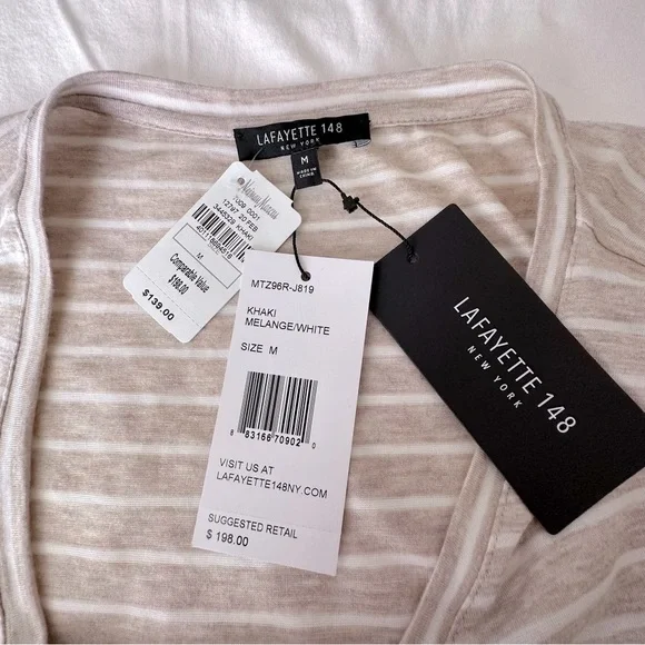 LAFAYETTE 148 NWT Beige and White Tee-Shirt Size M - Picture 3 of 8